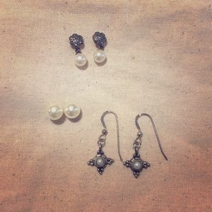 Trio of pearl earrings